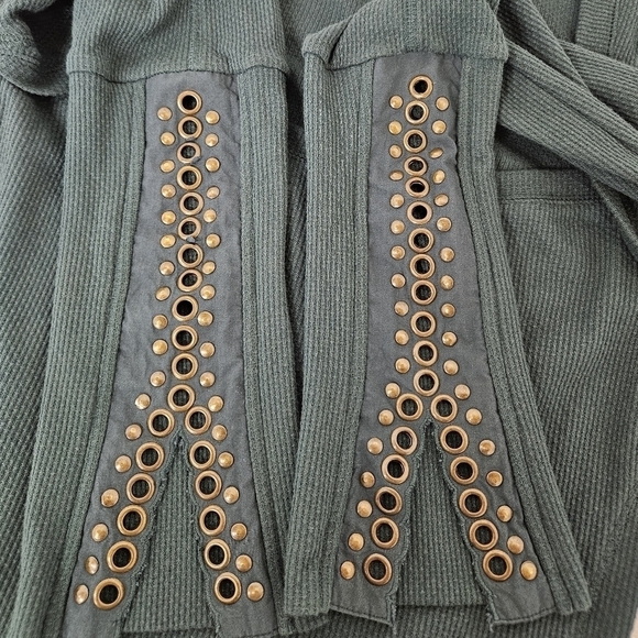 Free People A Little Unruly Square Neck Thermal in Green Gable Size Medium - Picture 7 of 10